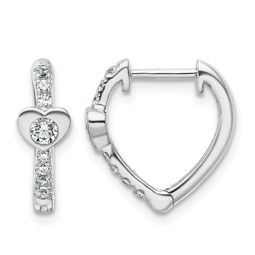 Rhodium-Plated True Origin 14K White Gold 0.344ct Lab-Grown Diamond Heart Hinged Hoop Earrings, 13.5 mm