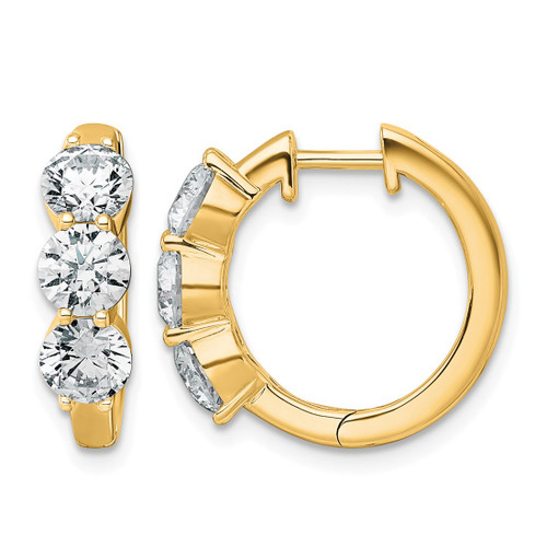 True Origin 14K Yellow Gold 3ct Lab-Grown Diamond Three Stone Hinged Hoop Earrings, 17.7 mm
