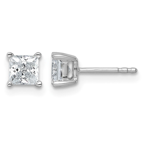 Rhodium-Plated True Origin 14K White Gold 1.035ct Lab-Grown Diamond Princess Four Prong Heavy Weight Stud Earrings, 4.4 mm