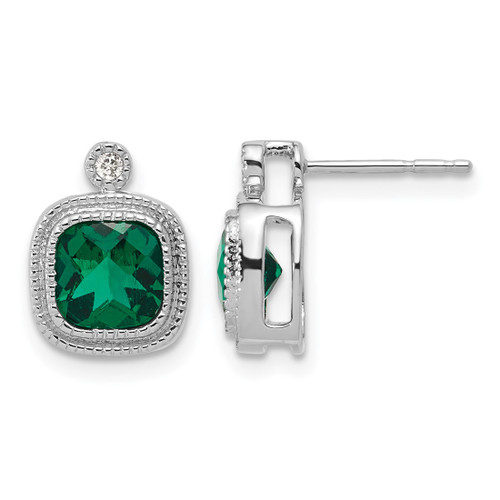 Rhodium-Plated 10K White Gold Lab-Created Emerald & Diamond Stud Earrings, 10 mm