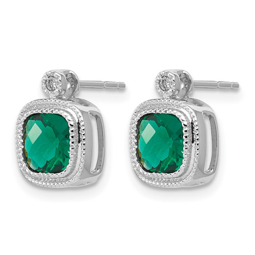 Rhodium-Plated 10K White Gold Lab-Created Emerald & Diamond Stud Earrings, 10 mm - View 2