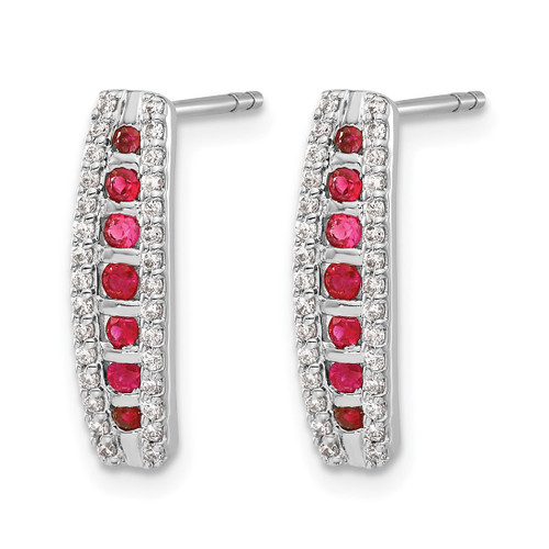Rhodium-Plated 14K White Gold 0.3ct Lab-Grown Diamond and Lab-Created Ruby Fashion Post Drop Earrings, 17.8 mm - View 2