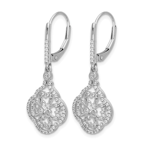 Rhodium-Plated 14K White Gold 0.556ct Diamond Fancy Dangle Leverback Drop Earrings, 37 mm - View 2