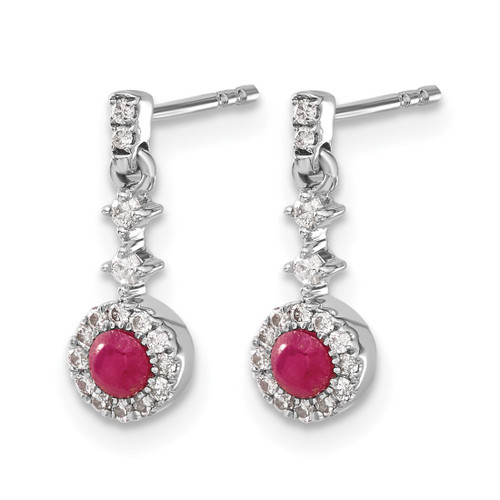 Rhodium-Plated 14K White Gold 0.152ct Lab-Grown Diamond and Cabochon Lab-Created Ruby Dangle Earrings, 14.47 mm - View 2