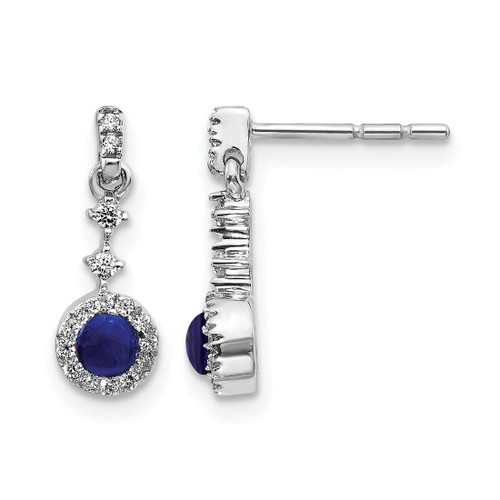 Rhodium-Plated 14K White Gold 0.152ct Lab-Grown Diamond and Cabochon Lab-Created Sapphire Dangle Earrings, 14.47 mm
