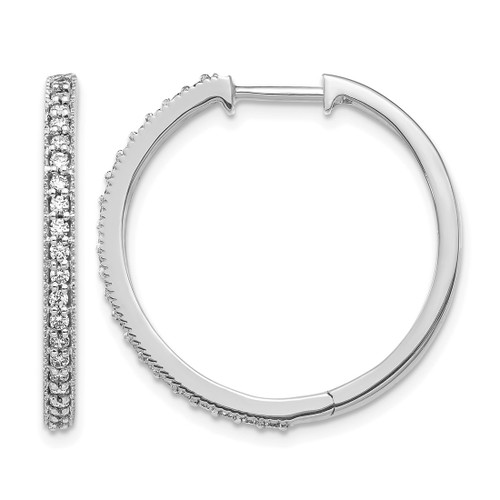 Rhodium-Plated 14K White Gold 0.567ct Lab-Grown Diamond Miligrain Hinged Hoop Earrings, 25.55 mm