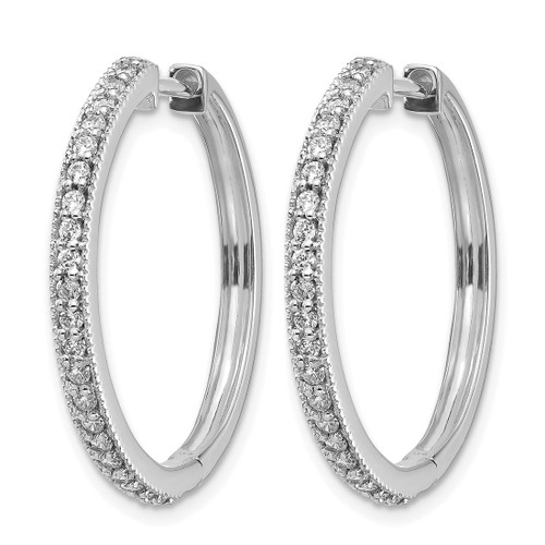 Rhodium-Plated 14K White Gold 0.567ct Lab-Grown Diamond Miligrain Hinged Hoop Earrings, 25.55 mm - View 2