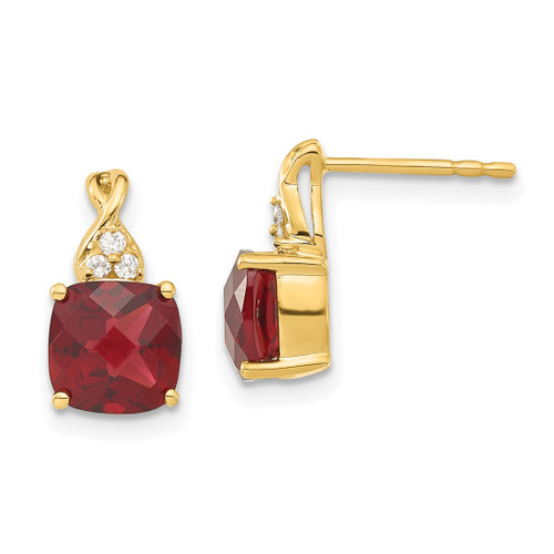 14K Yellow Gold Checkerboard Lab-Created Garnet & 0.06ct Diamond Drop Earrings, 13 mm