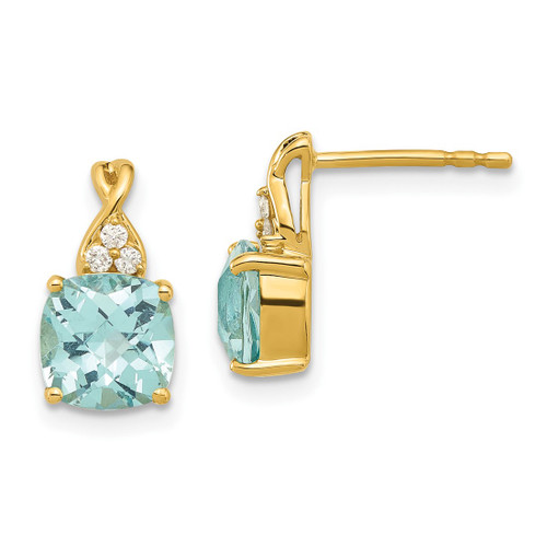 14K Yellow Gold Checkerboard Lab-Created Aquamarine & 0.06ct Diamond Drop Earrings, 13 mm