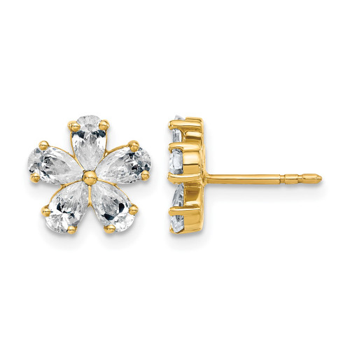 14K Yellow Gold Flower G H I True Light Lab-Grown Moissanite Stud Earrings, 10.5 mm