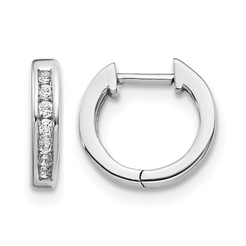 Rhodium-Plated 14K White Gold 0.14ct Lab-Grown Diamond Hinged Hoop Earrings, 11 mm