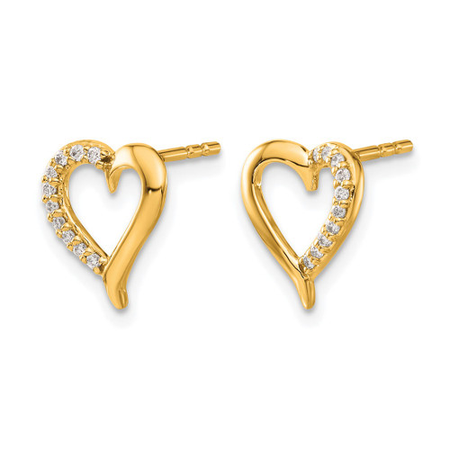 14K Yellow Gold 0.1ct Lab-Grown Diamond Heart Stud Earrings, 11.7 mm - View 2