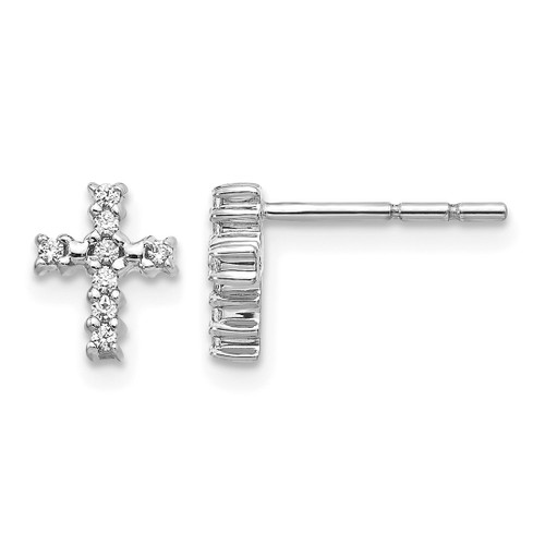 Rhodium-Plated 14K White Gold 0.096ct Lab-Grown Diamond Cross Stud Earrings, 8 mm