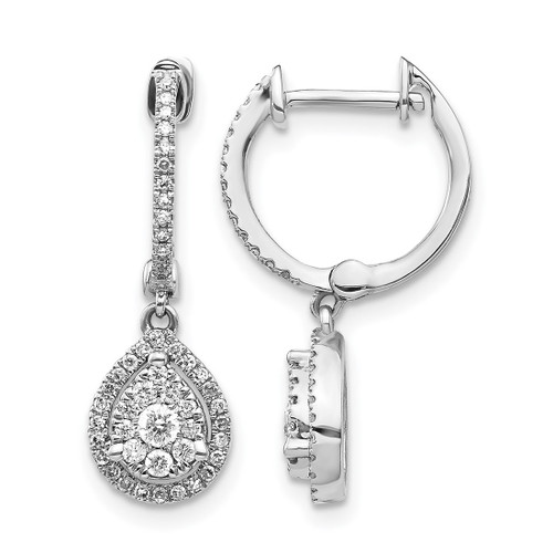 Rhodium-Plated 14K White Gold 0.508ct Lab-Grown Diamond Halo Hinged Hoop Drop Earrings, 22.7 mm
