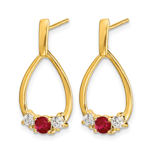 14K Yellow Gold 0.28ct Lab-Grown Diamond and Lab-Created Ruby Dangle Teardrop Post Earrings, 24 mm - View 2
