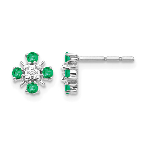 Rhodium-Plated 14K White Gold 0.01ct Lab-Grown Diamond and Lab-Created Emerald Fashion Stud Earrings, 7.5 mm