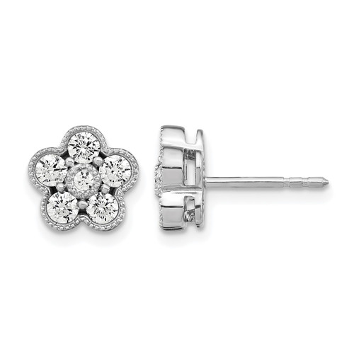 Rhodium-Plated True Origin 14K White Gold 0.74ct Lab-Grown Diamond Floral Stud Earrings, 8.44 mm