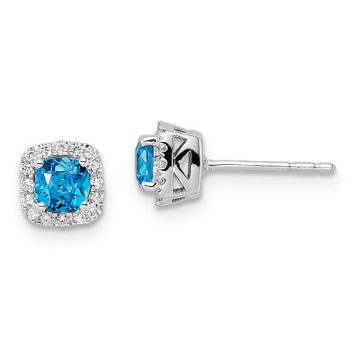 Rhodium-Plated 10K White Gold ANT Blue Topaz and 0.112ct Diamond Stud Earrings, 6.53 mm