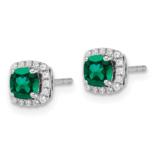 Rhodium-Plated 10K White Gold 0.112ct Lab-Grown Diamond and Lab-Created Emerald Square Halo Stud Earrings, 6.5 mm - View 2
