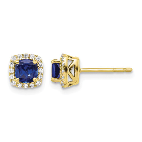 10K Yellow Gold 0.112ct Lab-Grown Diamond and Lab-Created Sapphire Square Halo Stud Earrings, 6.5 mm