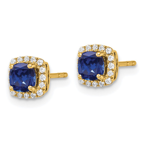 14K Yellow Gold 0.112ct Lab-Grown Diamond and Lab-Created Sapphire Square Halo Stud Earrings, 6.5 mm - View 2