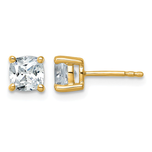 14K Yellow Gold 1.54ct Lab-Grown Diamond Cushion Four Prong Stud Earrings, 5.3 mm - EM8794-150-LD