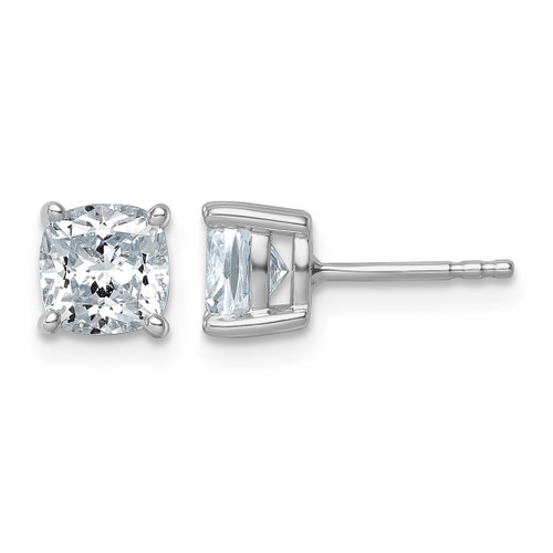 Rhodium-Plated 14K White Gold 2ct Lab-Grown Diamond Cushion Four Prong Stud Earrings, 6 mm - EM8794-200-WLG