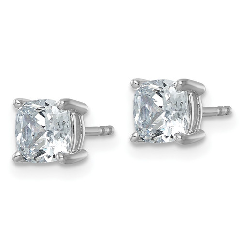 Rhodium-Plated 14K White Gold 2ct Lab-Grown Diamond Cushion Four Prong Stud Earrings, 6 mm - EM8794-200-WLG - View 2