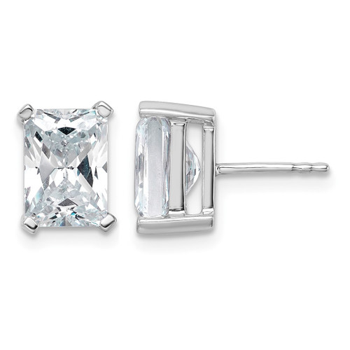 Rhodium-Plated 14K White Gold 5ct Lab-Grown Diamond Radiant Four Prong Stud Earrings, 9.5 mm - EM8796-500C-WLG