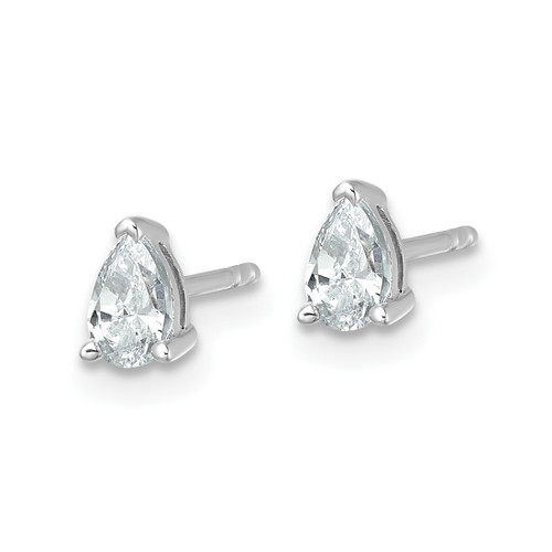 Rhodium-Plated 14K White Gold 0.5ct Lab-Grown Diamond Pear Three Prong Stud Earrings, 5.3 mm - EM8797-050-WLG - View 2
