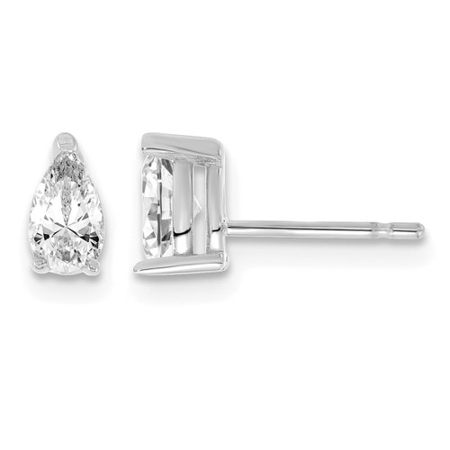 Rhodium-Plated 14K White Gold 0.66ct Lab-Grown Diamond Pear 4 Prong Heavy Wt. Stud Earrings, 5.85 mm
