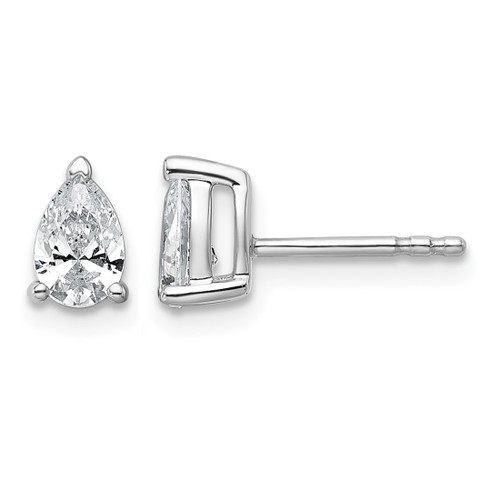 Rhodium-Plated 14K White Gold 0.76ct Lab-Grown Diamond Pear Three Prong Stud Earrings, 6.1 mm - EM8797-075-WLG