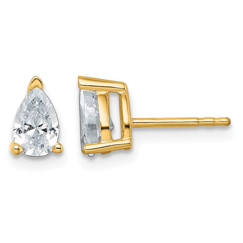 14K Yellow Gold 1ct Lab-Grown Diamond Pear Three Prong Stud Earrings, 6.7 mm - EM8797-100-LG