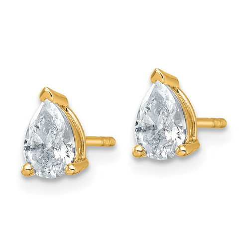 14K Yellow Gold 1ct Lab-Grown Diamond Pear Three Prong Stud Earrings, 6.7 mm - EM8797-100-LG - View 2