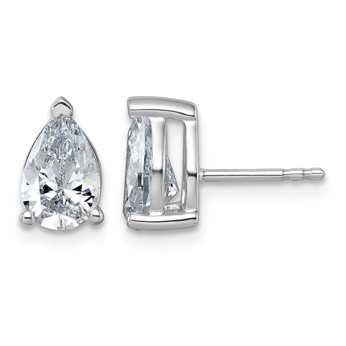 Rhodium-Plated 14K White Gold 2ct Lab-Grown Diamond Pear Three Prong Stud Earrings, 8.5 mm - EM8797-200-WLD