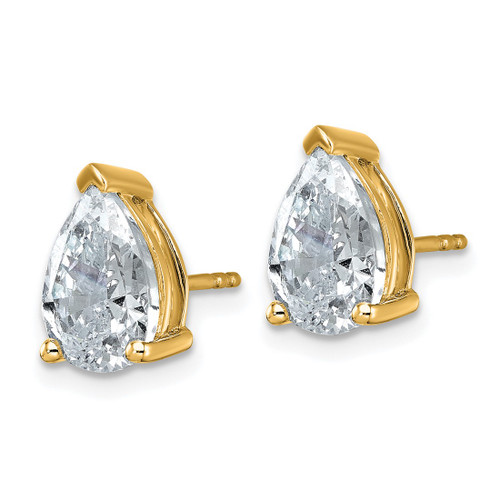 14K Yellow Gold 4ct Lab-Grown Diamond Pear Three Prong Stud Earrings, 10.7 mm - EM8797-400-LG - View 2