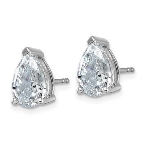 Rhodium-Plated 14K White Gold 4ct Lab-Grown Diamond Pear Three Prong Stud Earrings, 10.7 mm - EM8797-400-WLG - View 2