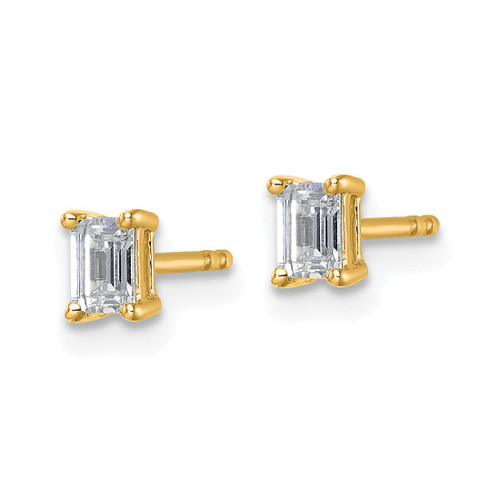 14K Yellow Gold 0.5ct Lab-Grown Diamond Emerald Four Prong Stud Earrings, 4.3 mm - EM8798-050-LG - View 2
