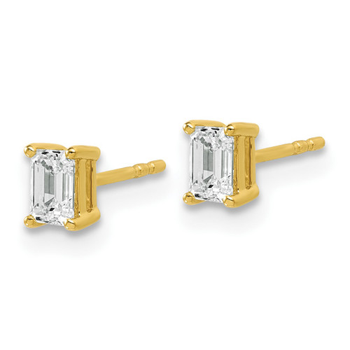 14K Yellow Gold 1ct Lab-Grown Diamond Emerald Four Prong Stud Earrings - EM8798-080-LD - View 2