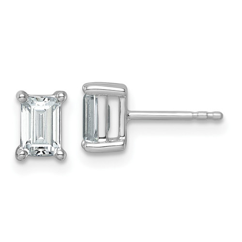 Rhodium-Plated 14K White Gold 1.5ct Lab-Grown Diamond Emerald Four Prong Stud Earrings, 6.2 mm - EM8798-150-WLD