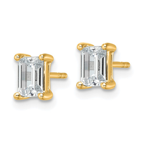 14K Yellow Gold 1.5ct Lab-Grown Diamond Emerald Four Prong Stud Earrings, 6.2 mm - EM8798-150C-LD - View 2