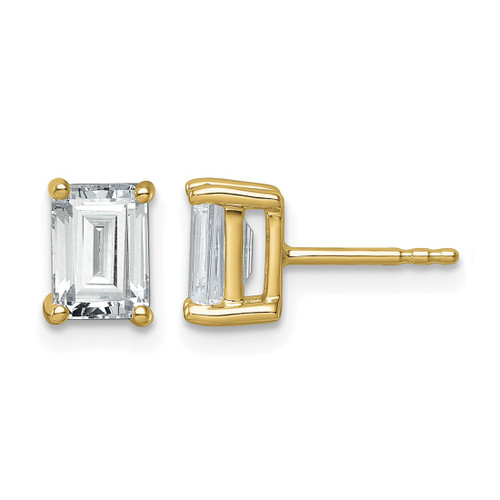 14K Yellow Gold 2ct Lab-Grown Diamond Emerald Four Prong Stud Earrings, 6.8 mm - EM8798-200-LG