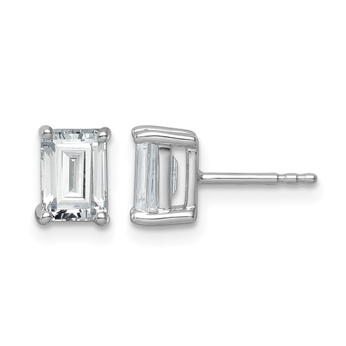 Rhodium-Plated 14K White Gold 2ct Lab-Grown Diamond Emerald Four Prong Stud Earrings, 6.8 mm - EM8798-200-WLG