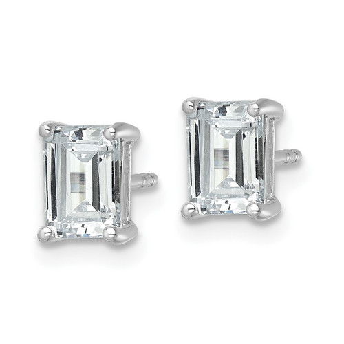 Rhodium-Plated 14K White Gold 2ct Lab-Grown Diamond Emerald Four Prong Stud Earrings, 6.8 mm - EM8798-200C-WLG - View 2