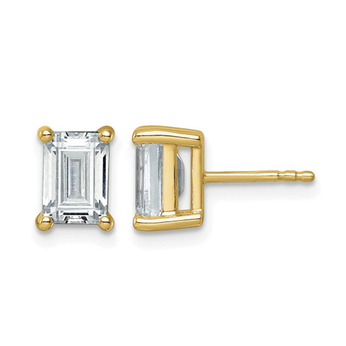 14K Yellow Gold 3ct Lab-Grown Diamond Emerald Four Prong Stud Earrings, 7.8 mm - EM8798-300-LD