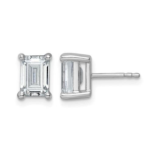 Rhodium-Plated 14K White Gold 3ct Lab-Grown Diamond Emerald Four Prong Stud Earrings, 7.8 mm - EM8798-300-WLG