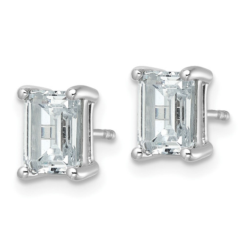 Rhodium-Plated 14K White Gold 3ct Lab-Grown Diamond Emerald Four Prong Stud Earrings, 7.8 mm - EM8798-300-WLG - View 2