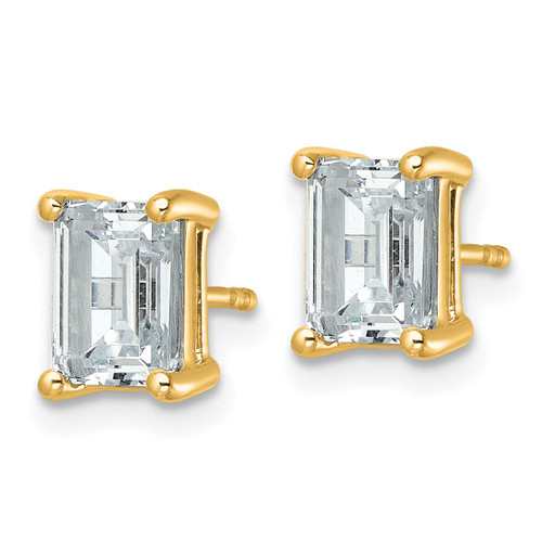14K Yellow Gold 3ct Lab-Grown Diamond Emerald Four Prong Stud Earrings, 7.8 mm - EM8798-300C-LG - View 2