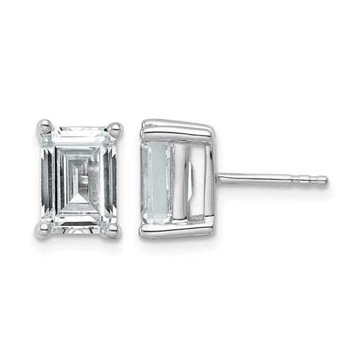 Rhodium-Plated 14K White Gold 4ct Lab-Grown Diamond Emerald Four Prong Stud Earrings, 8.6 mm - EM8798-400C-WLG