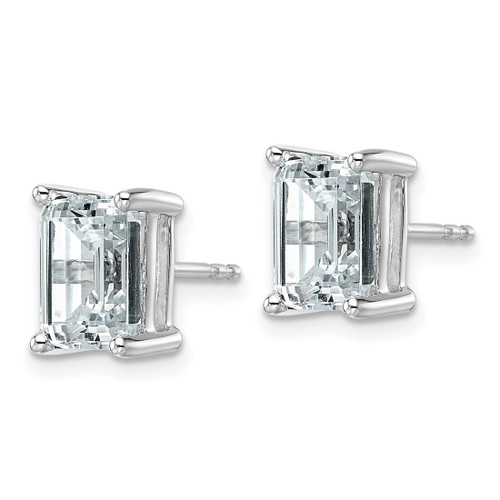 Rhodium-Plated 14K White Gold 4ct Lab-Grown Diamond Emerald Four Prong Stud Earrings, 8.6 mm - EM8798-400C-WLG - View 2